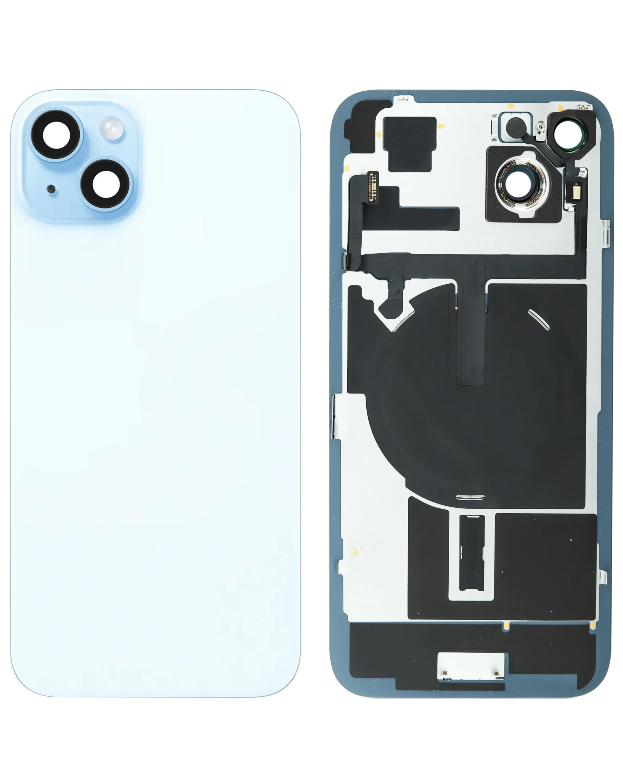 iPhone 15 Plus Uyumlu MAVİ LOGOLU MagSafe Mıknatıslı, NFC ve Flaş Flexli Arka Cam