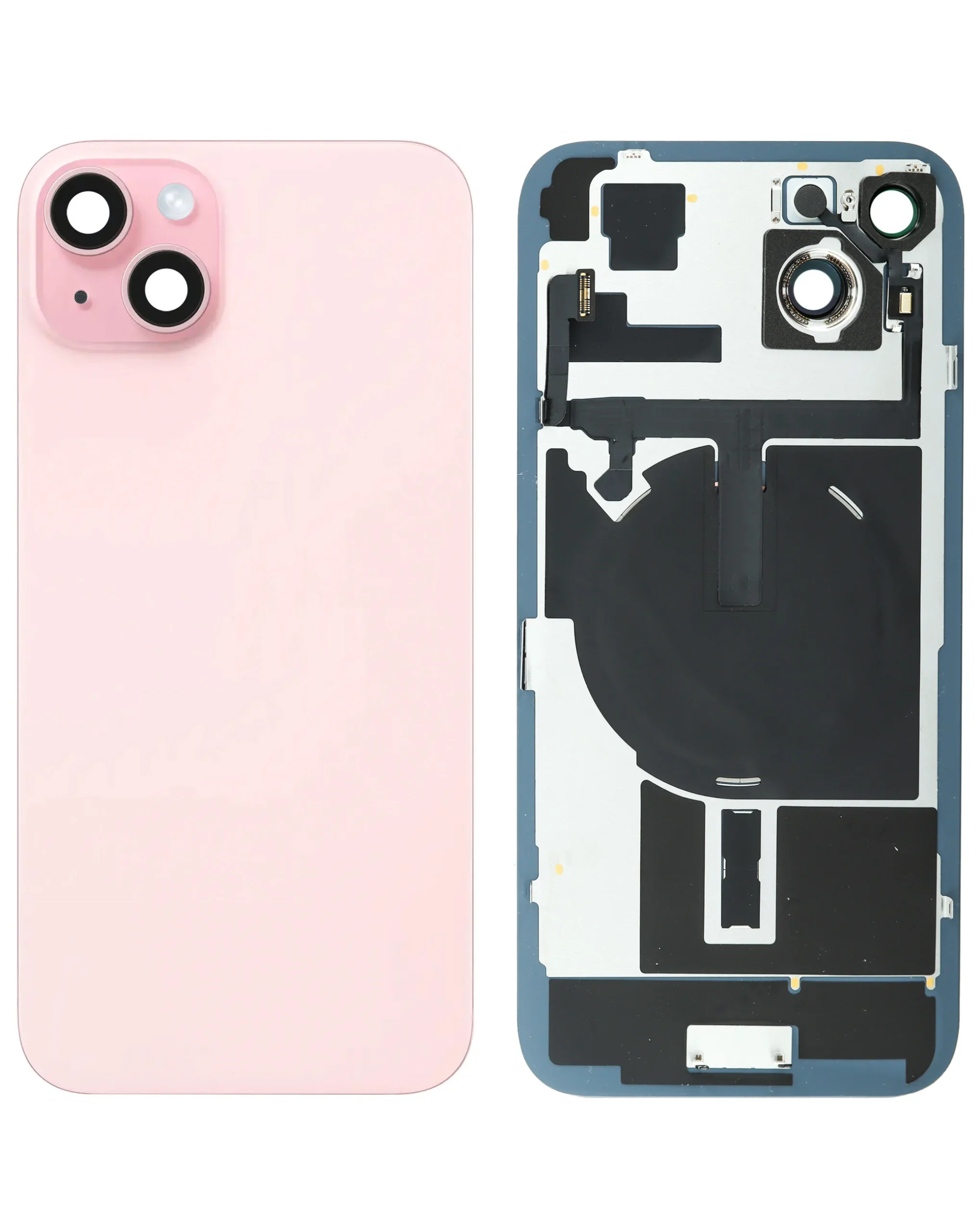 iPhone 15 Plus Uyumlu PEMBE LOGOLU MagSafe Mıknatıslı, NFC ve Flaş Flexli Arka Cam