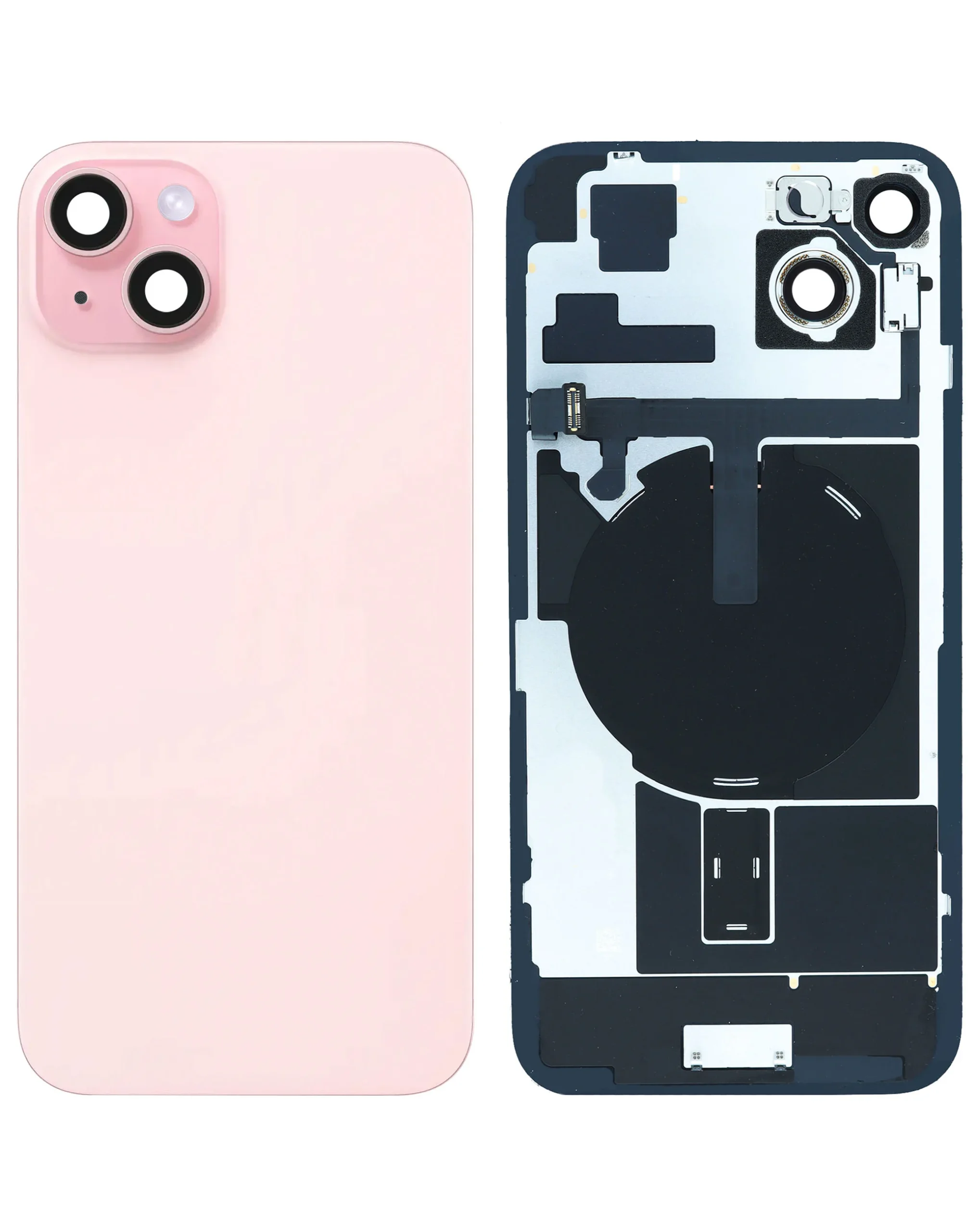 iPhone 15 Plus Uyumlu PEMBE OEM Pull A Grade MagSafe Mıknatıslı, NFC ve Flaş Flexli Arka Cam