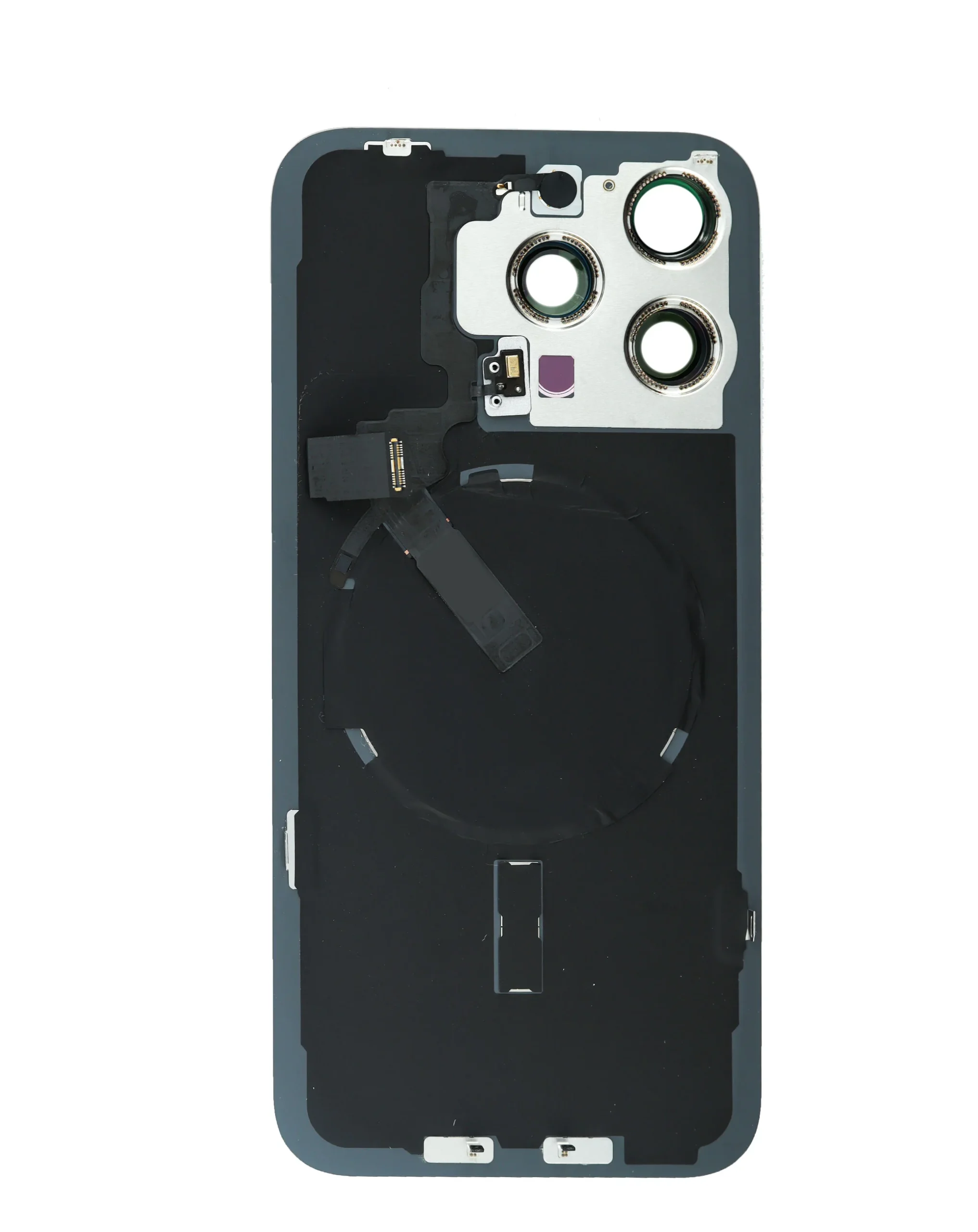 iPhone 15 Pro Max Uyumlu BEYAZ TİTANYUM LOGOLU MagSafe Mıknatıslı, NFC ve Flaş Flexli Arka Cam