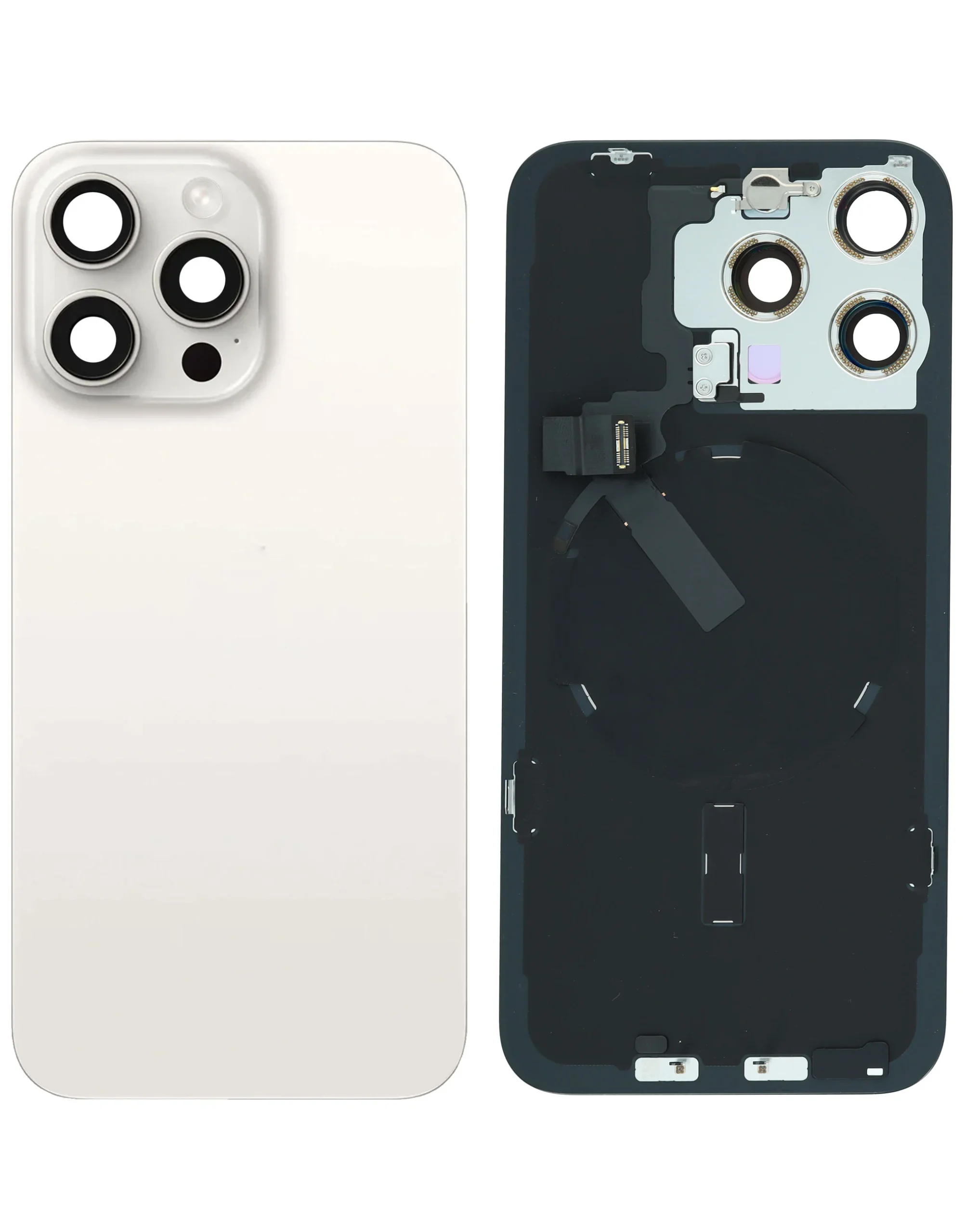 iPhone 15 Pro Max Uyumlu BEYAZ TİTANYUM MagSafe Mıknatıslı, NFC ve Flaş Flexli Arka Cam