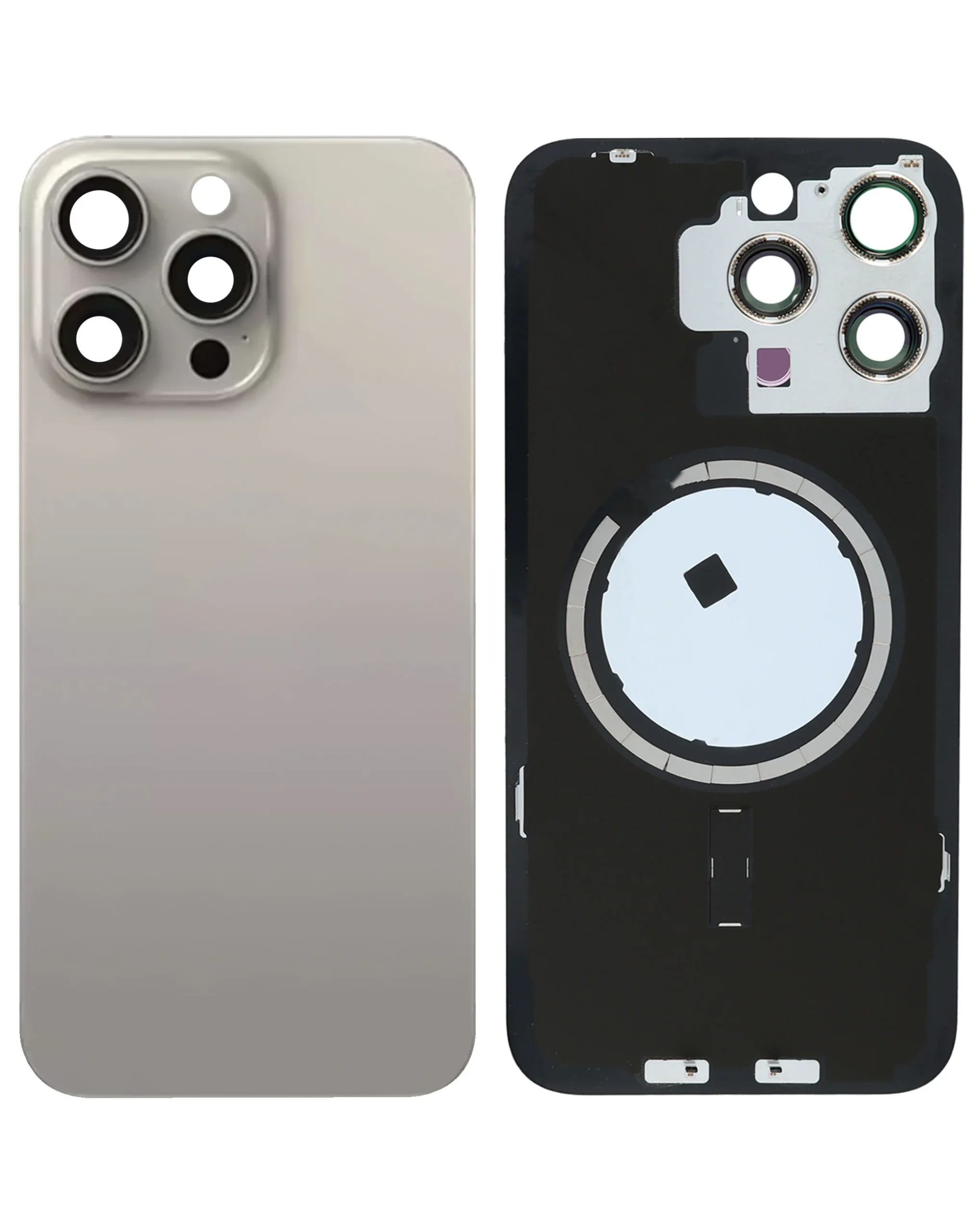 iPhone 15 Pro Max Uyumlu DOĞAL TİTANYUM LOGOLU MagSafe Mıknatıslı Arka Cam