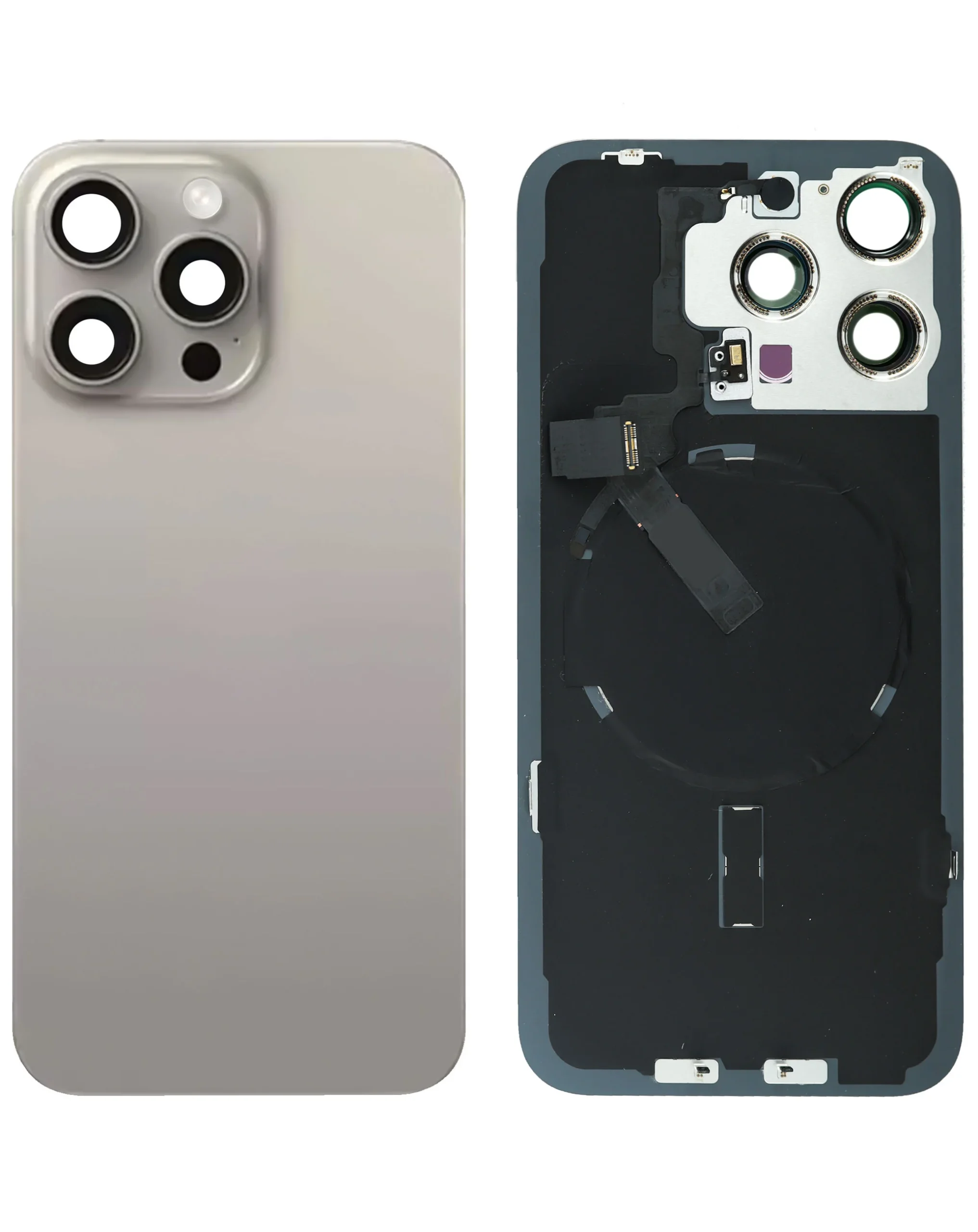 iPhone 15 Pro Max Uyumlu DOĞAL TİTANYUM LOGOLU MagSafe Mıknatıslı, NFC ve Flaş Flexli Arka Cam