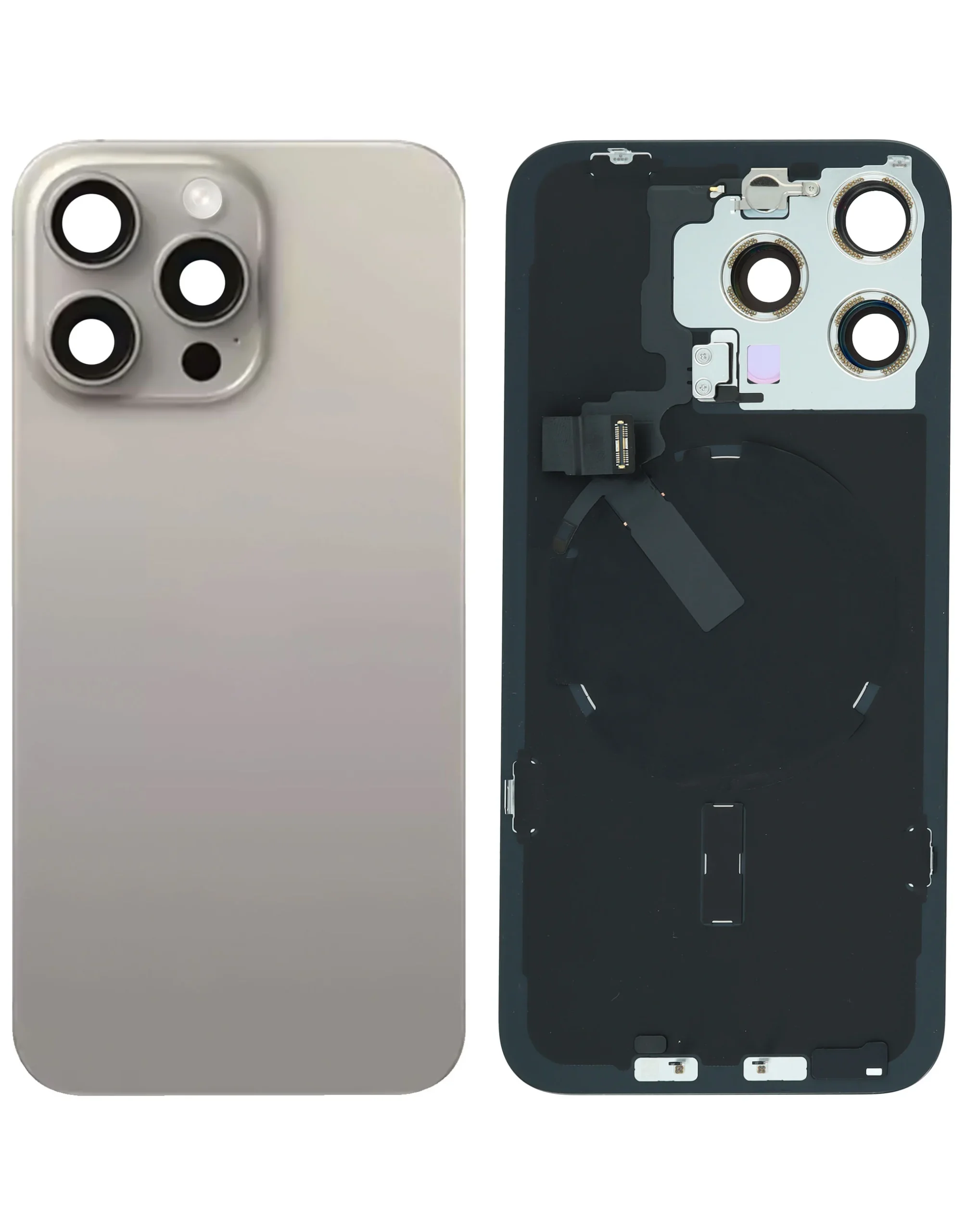 iPhone 15 Pro Max Uyumlu DOĞAL TİTANYUM OEM Pull A Grade MagSafe Mıknatıslı, NFC ve Flaş Flexli Arka Cam