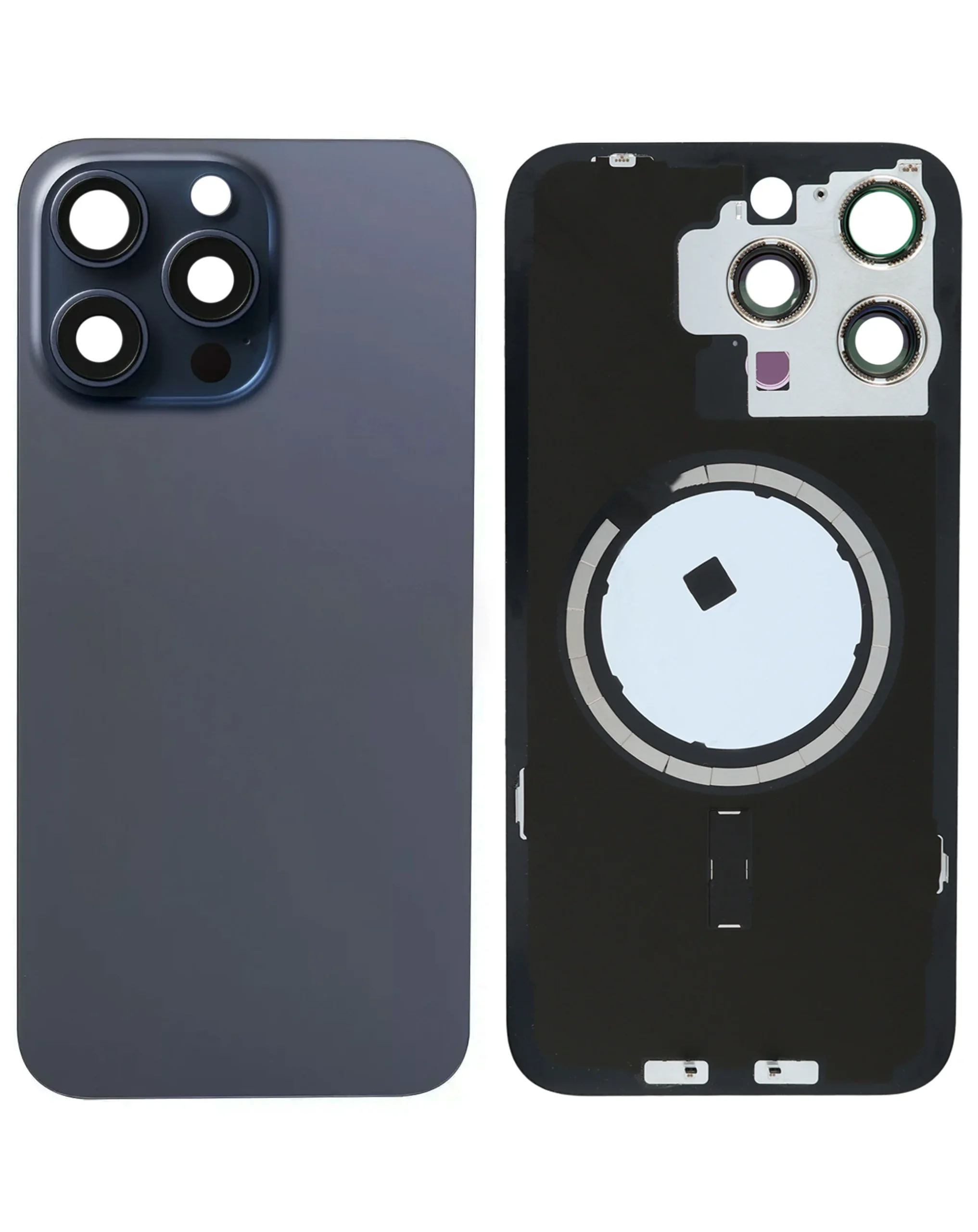 iPhone 15 Pro Max Uyumlu MAVİ TİTANYUM LOGOLU MagSafe Mıknatıslı Arka Cam