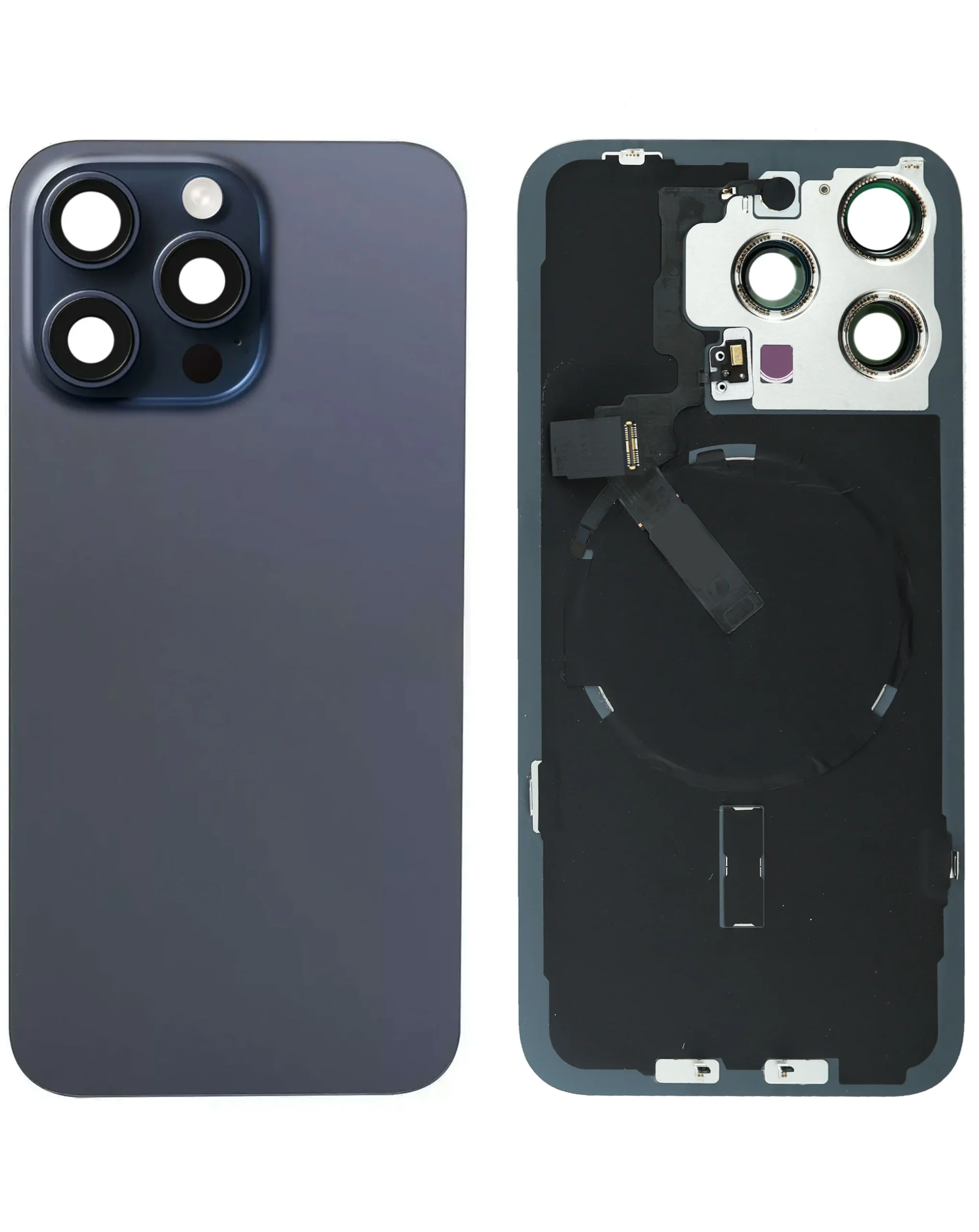 iPhone 15 Pro Max Uyumlu MAVİ TİTANYUM LOGOLU MagSafe Mıknatıslı, NFC ve Flaş Flexli Arka Cam