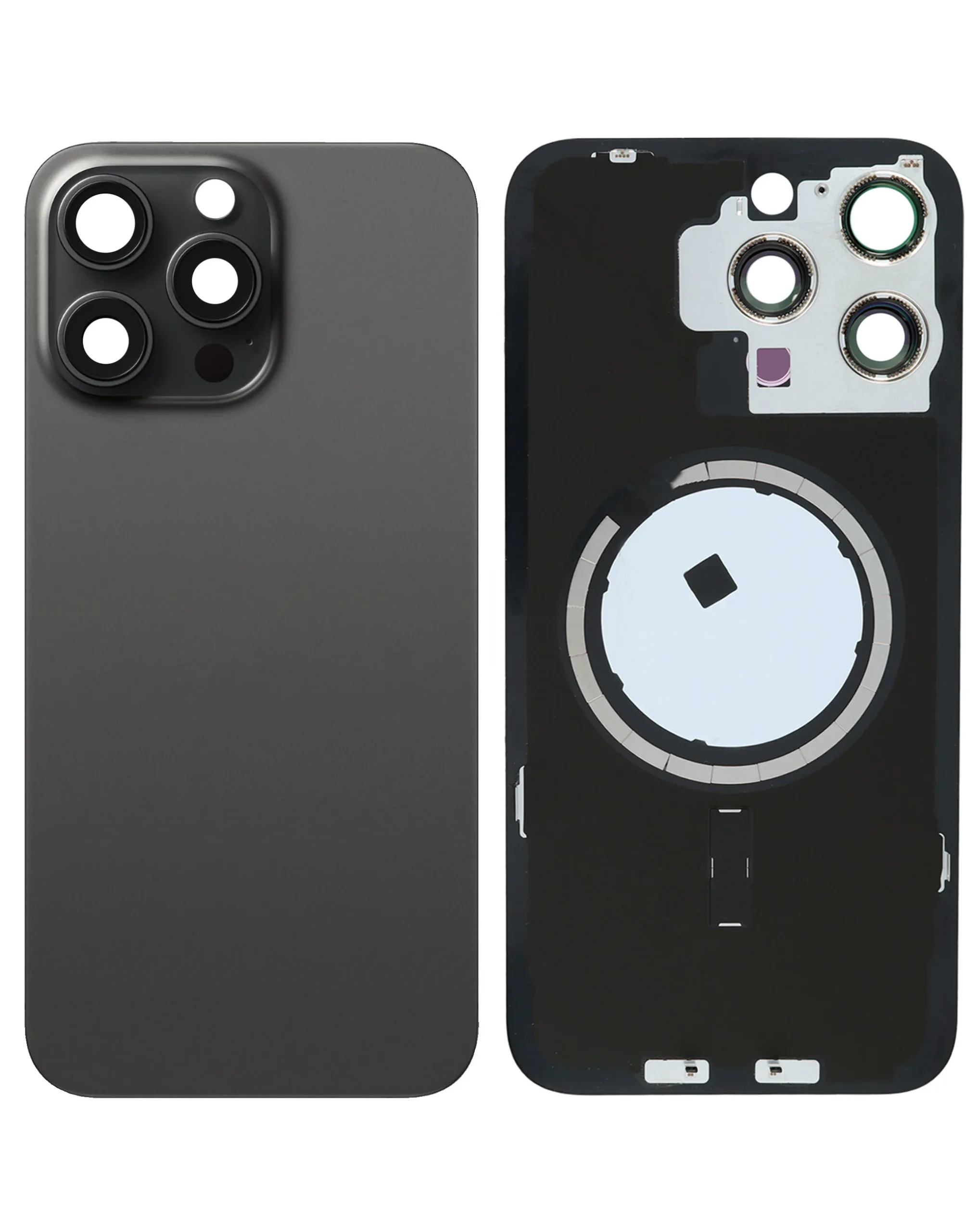 iPhone 15 Pro Max Uyumlu SİYAH TİTANYUM LOGOLU MagSafe Mıknatıslı Arka Cam