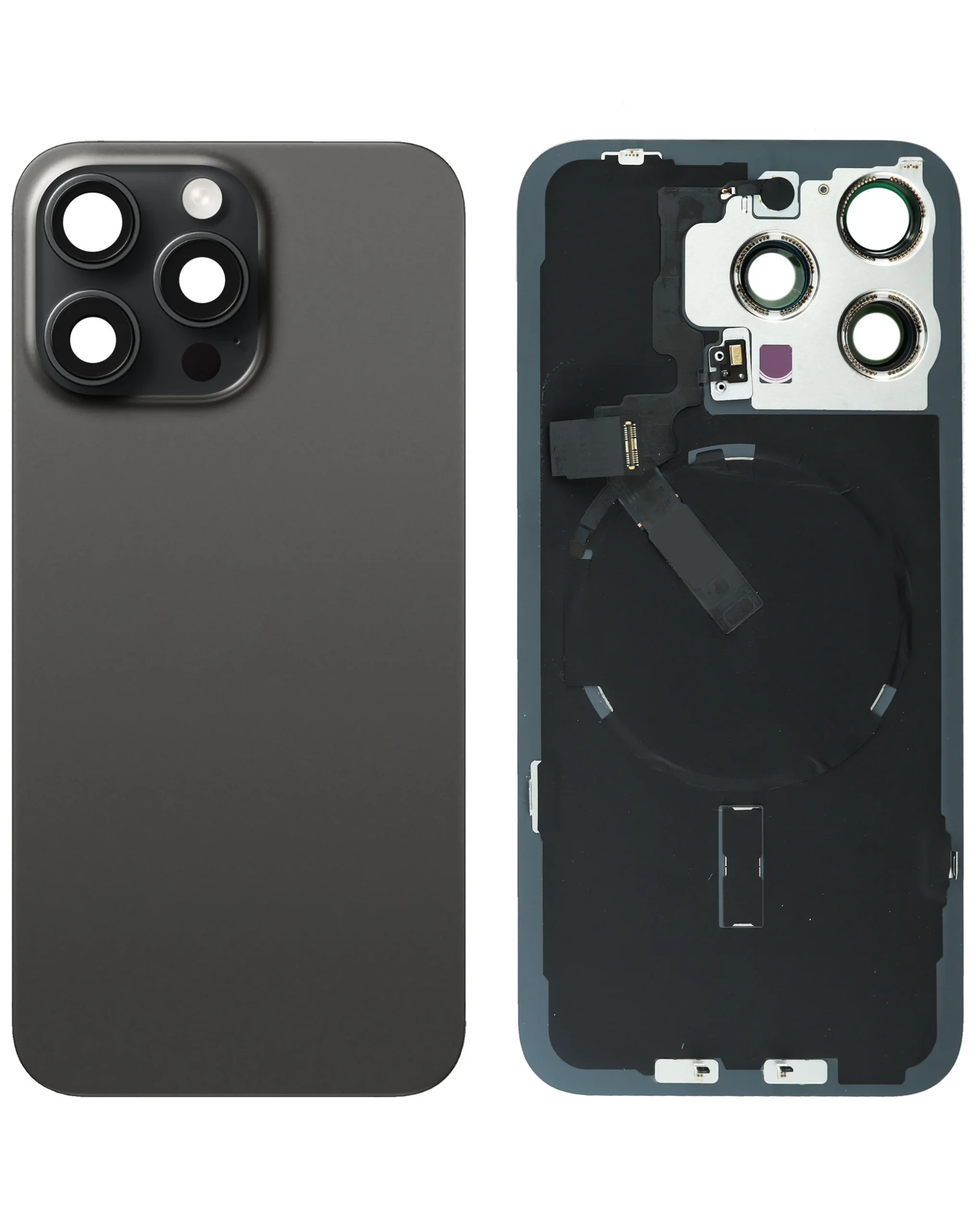 iPhone 15 Pro Max Uyumlu SİYAH TİTANYUM LOGOLU MagSafe Mıknatıslı, NFC ve Flaş Flexli Arka Cam