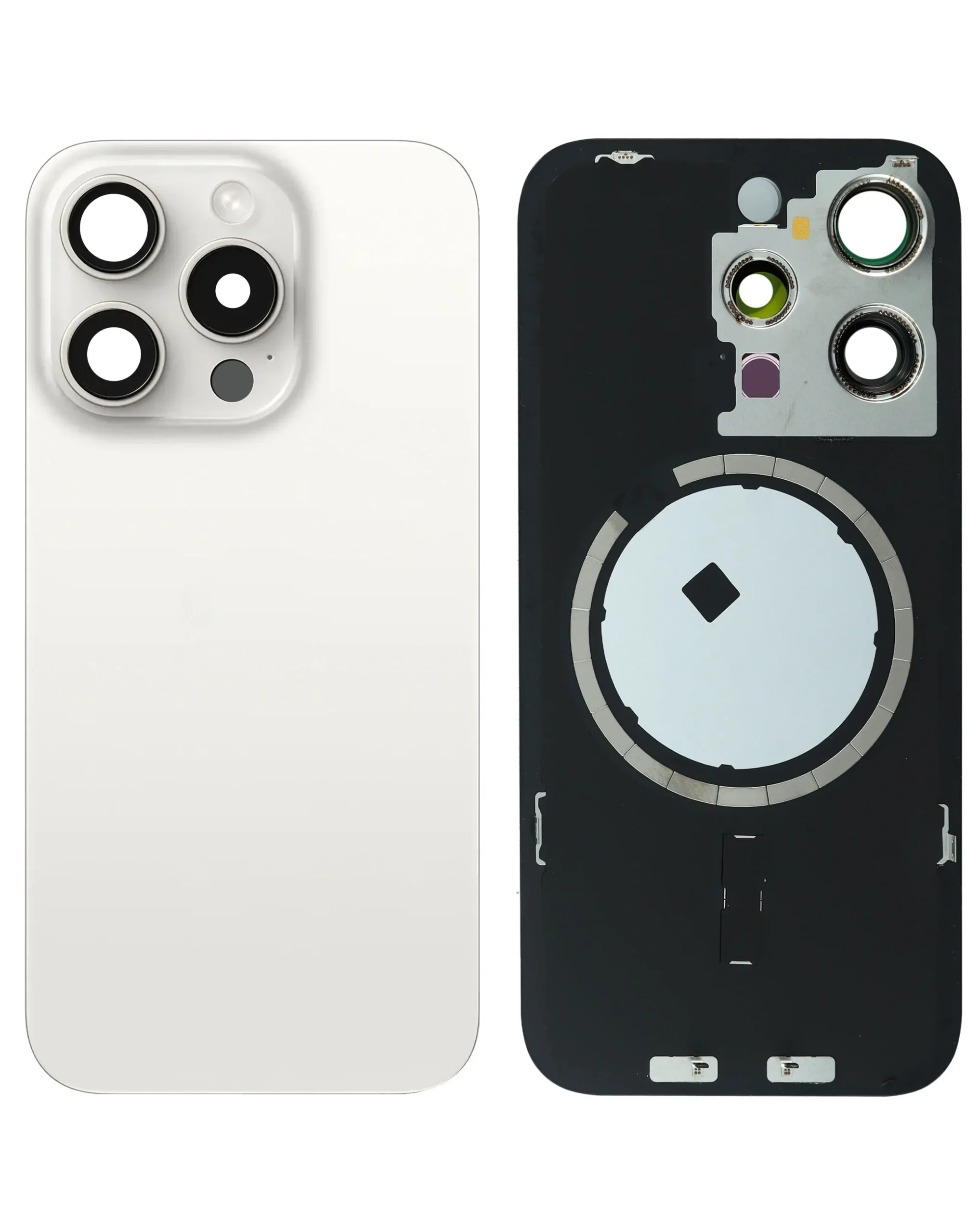 iPhone 15 Pro Uyumlu BEYAZ TİTANYUM LOGOLU MagSafe Mıknatıslı Arka Cam