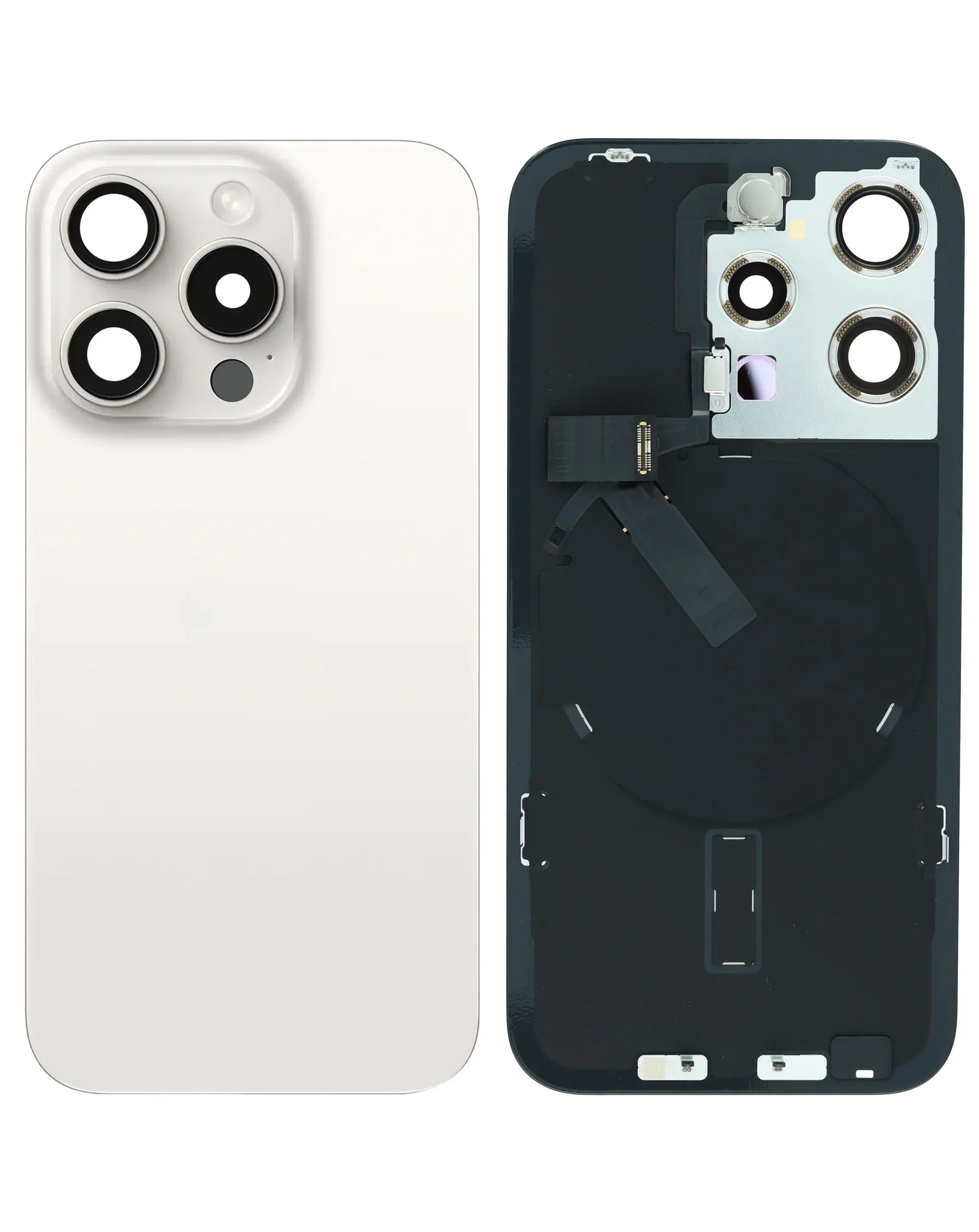 iPhone 15 Pro Uyumlu BEYAZ TİTANYUM MagSafe Mıknatıslı, NFC ve Flaş Flexli Arka Cam