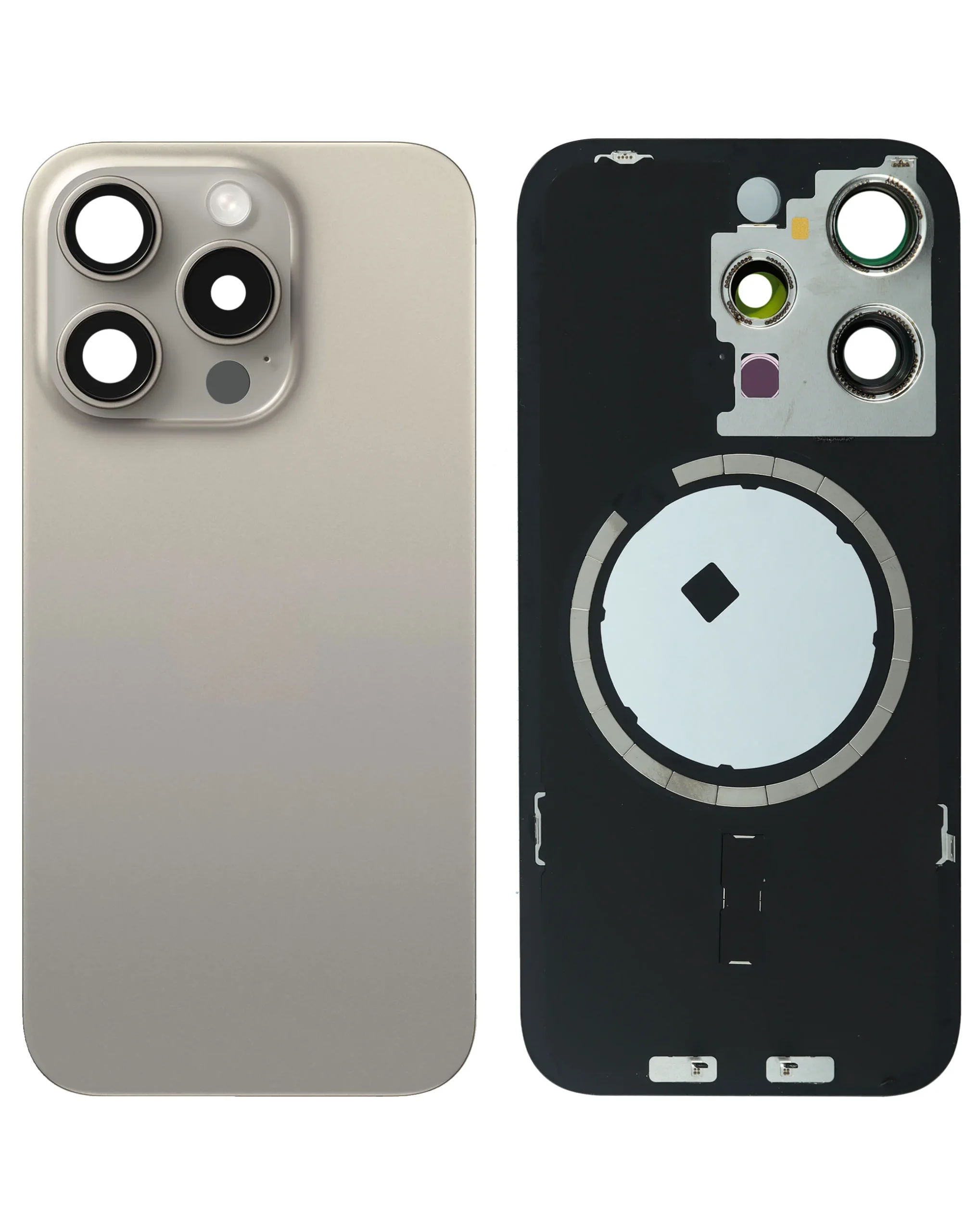 iPhone 15 Pro Uyumlu DOĞAL TİTANYUM LOGOLU MagSafe Mıknatıslı Arka Cam