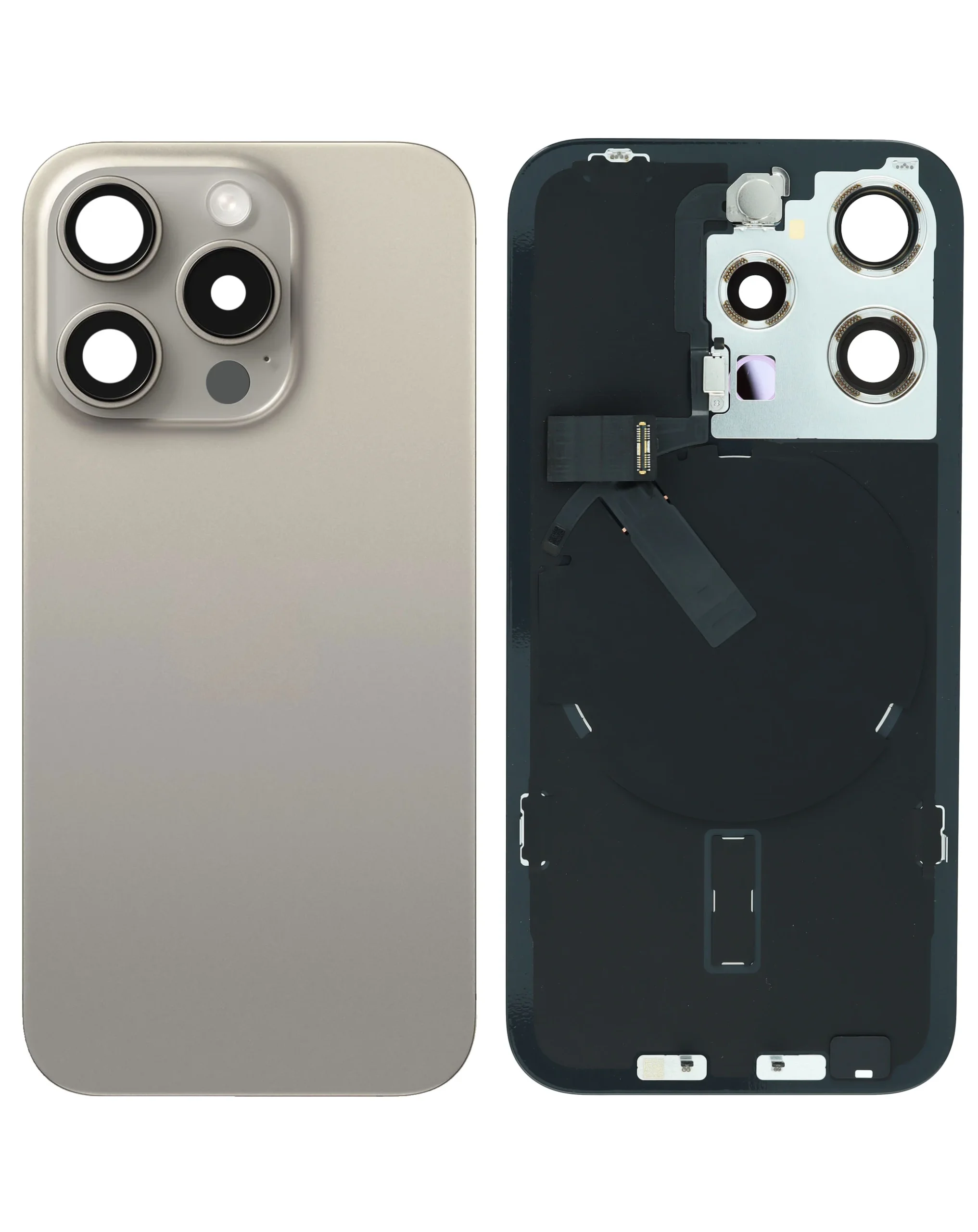 iPhone 15 Pro Uyumlu DOĞAL TİTANYUM OEM Pull A Grade MagSafe Mıknatıslı, NFC ve Flaş Flexli Arka Cam