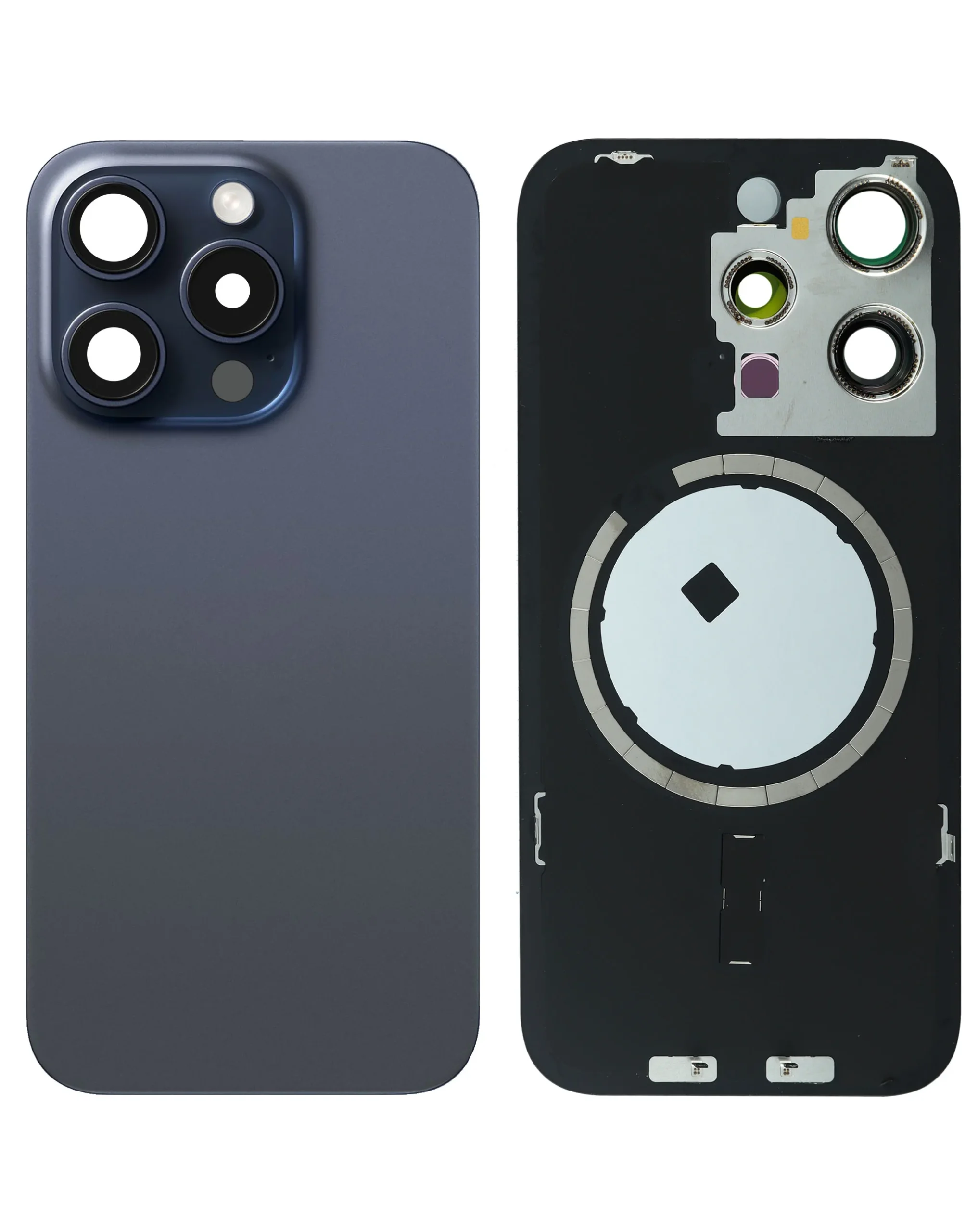 iPhone 15 Pro Uyumlu MAVİ TİTANYUM LOGOLU MagSafe Mıknatıslı Arka Cam