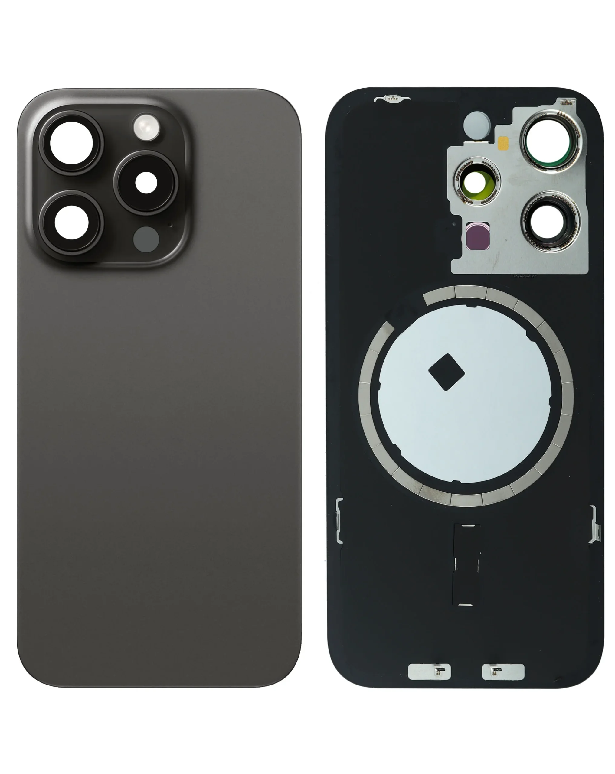 iPhone 15 Pro Uyumlu SİYAH TİTANYUM LOGOLU MagSafe Mıknatıslı Arka Cam