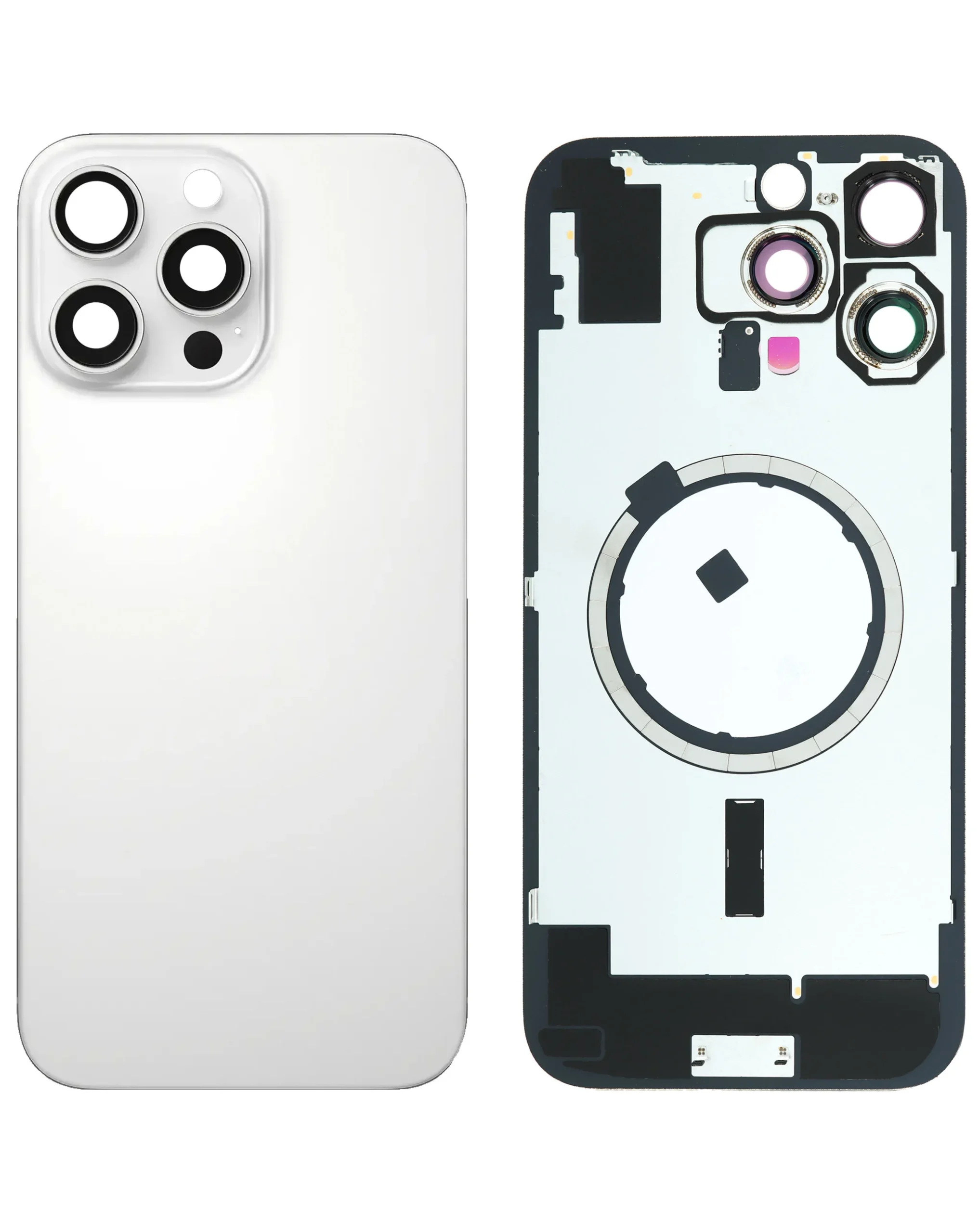 iPhone 16 Pro Max Uyumlu BEYAZ TİTANYUM LOGOLU MagSafe Mıknatıslı Arka Cam