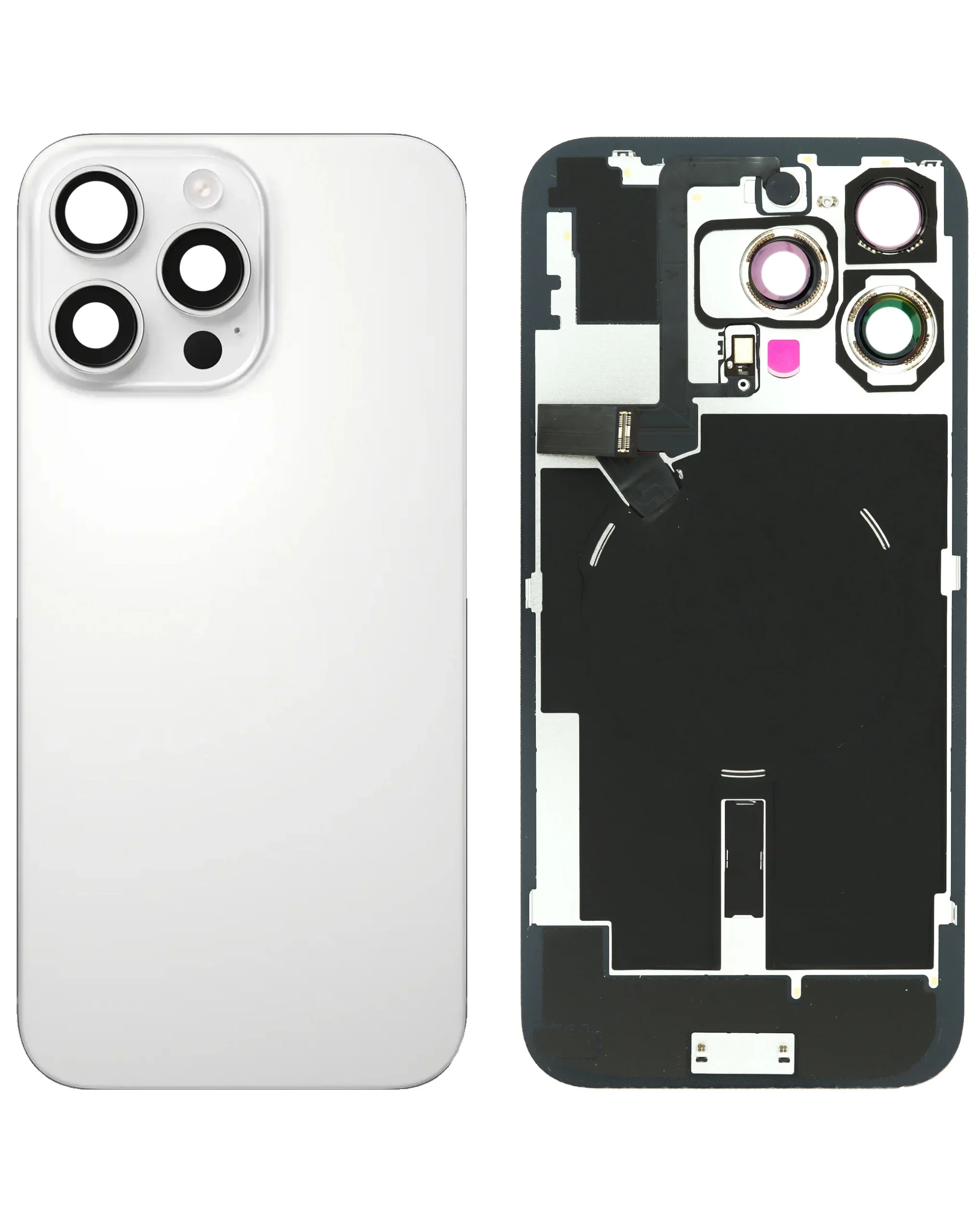 iPhone 16 Pro Max Uyumlu BEYAZ TİTANYUM LOGOLU MagSafe Mıknatıslı, NFC ve Flaş Flexli Arka Cam