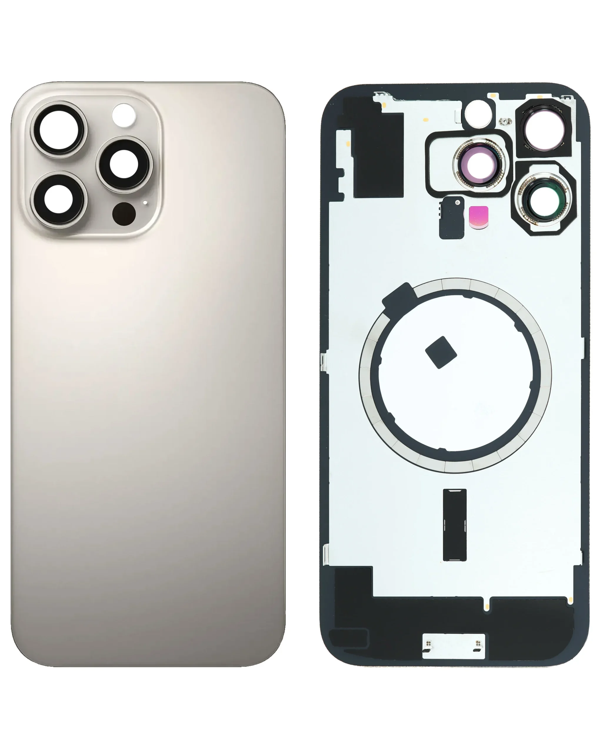 iPhone 16 Pro Max Uyumlu DOĞAL TİTANYUM LOGOLU MagSafe Mıknatıslı Arka Cam