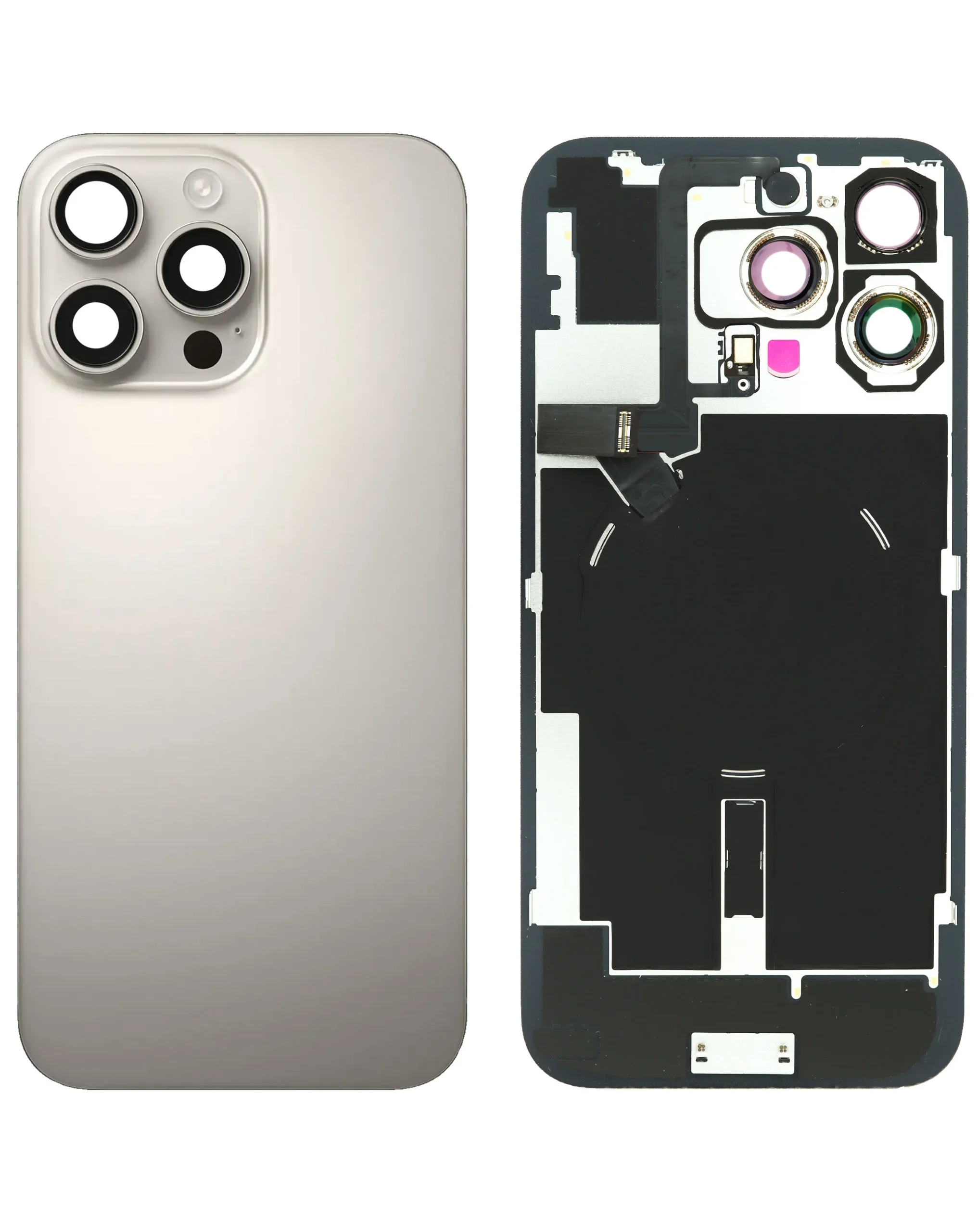 iPhone 16 Pro Max Uyumlu DOĞAL TİTANYUM LOGOLU MagSafe Mıknatıslı, NFC ve Flaş Flexli Arka Cam