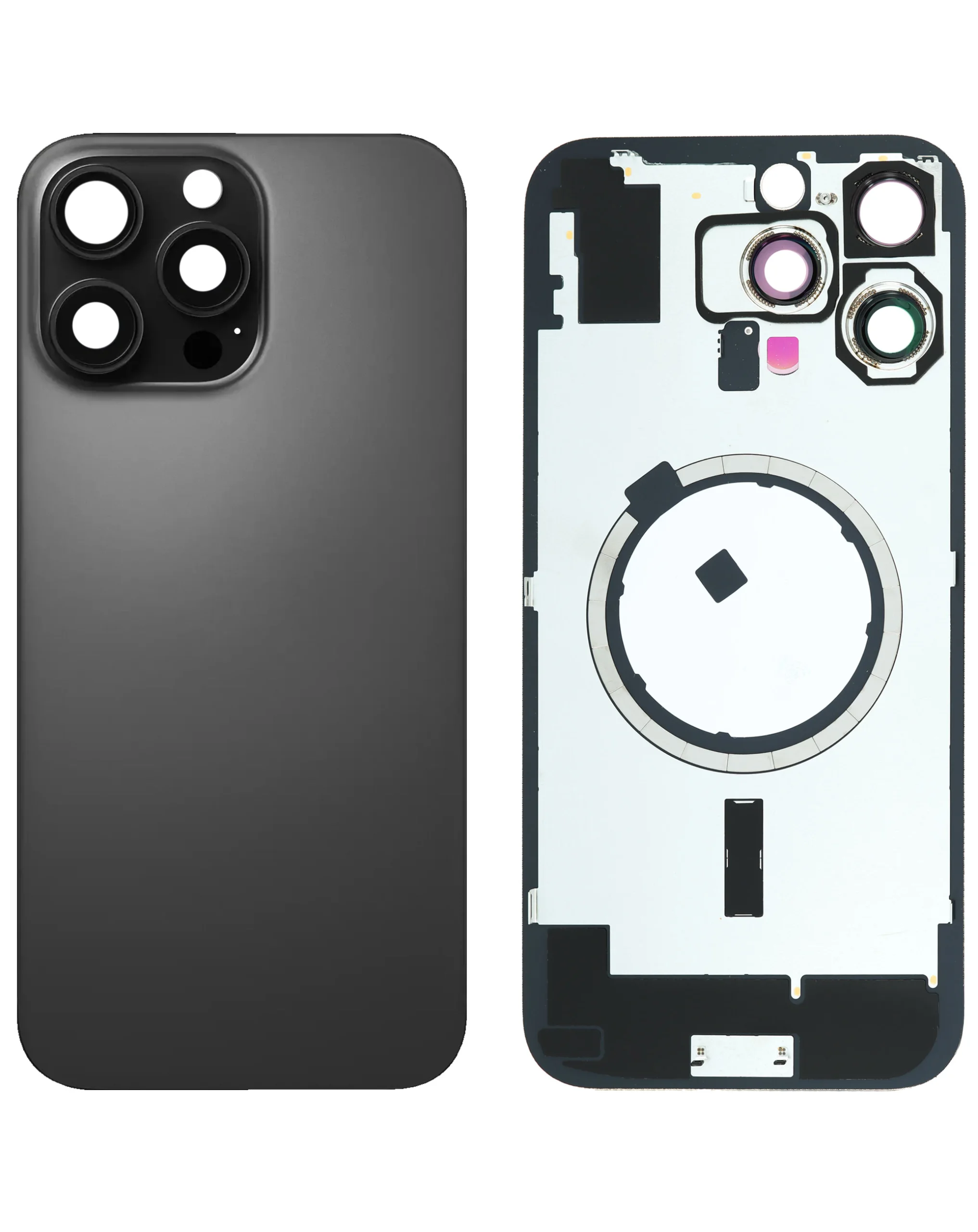 iPhone 16 Pro Max Uyumlu SİYAH TİTANYUM LOGOLU MagSafe Mıknatıslı Arka Cam