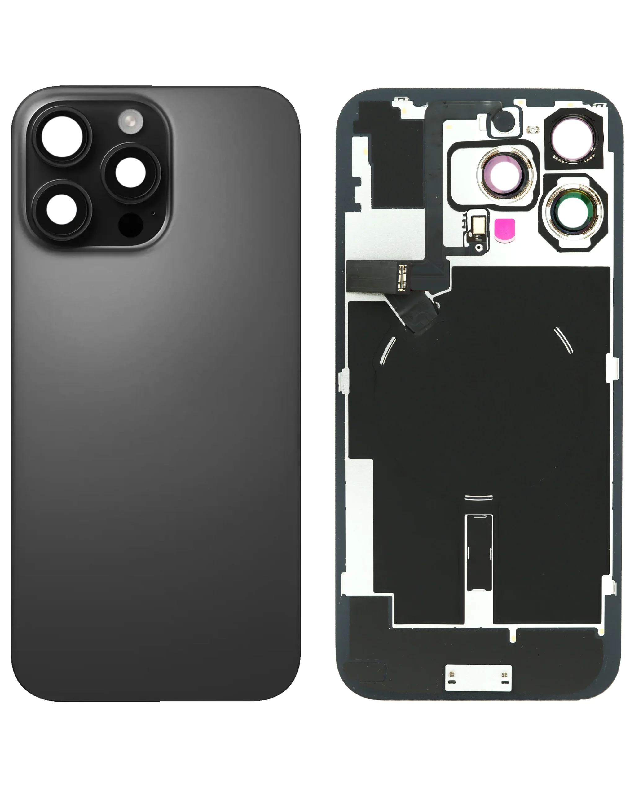 iPhone 16 Pro Max Uyumlu SİYAH TİTANYUM LOGOLU MagSafe Mıknatıslı, NFC ve Flaş Flexli Arka Cam