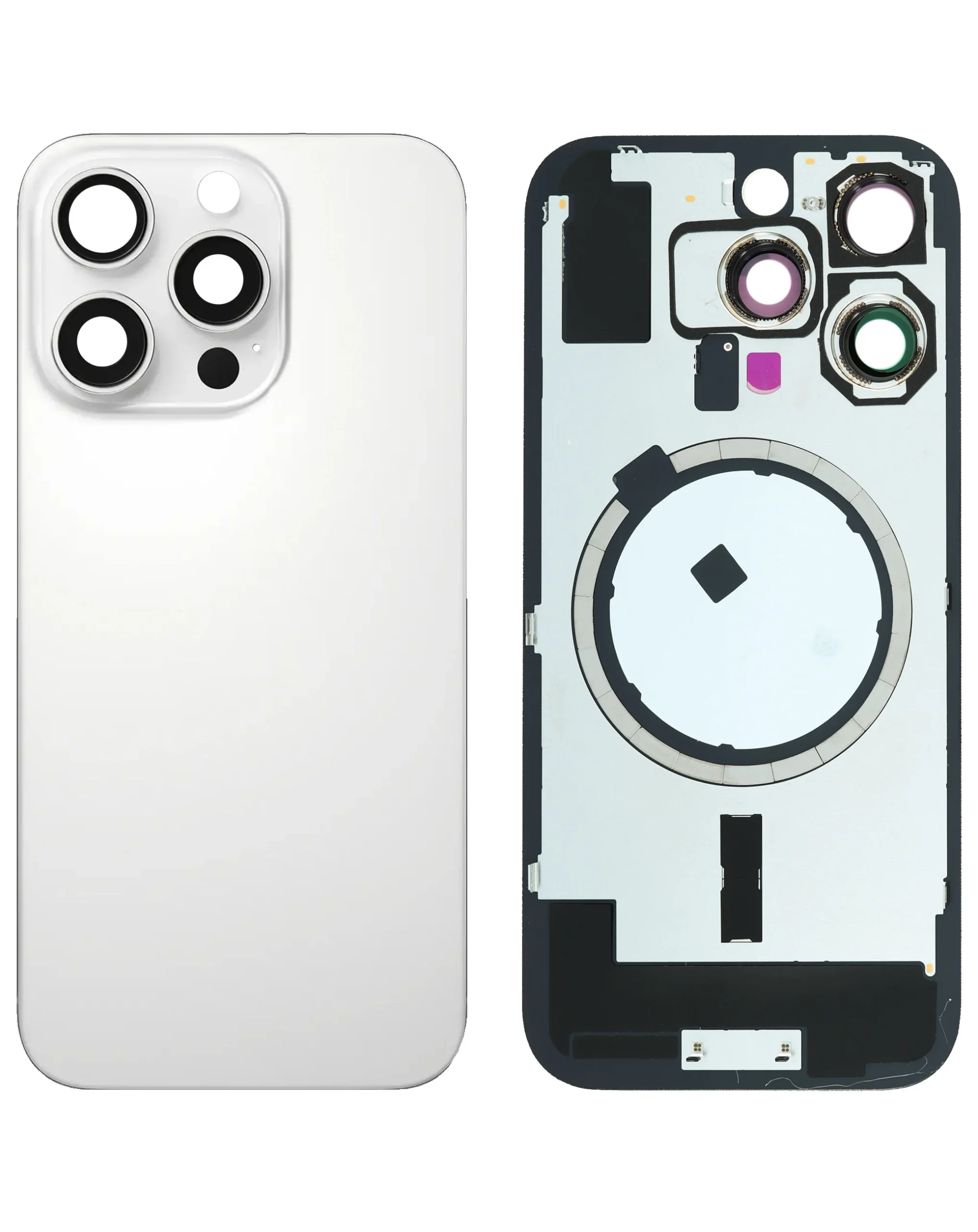iPhone 16 Pro Uyumlu BEYAZ TİTANYUM LOGOLU MagSafe Mıknatıslı Arka Cam