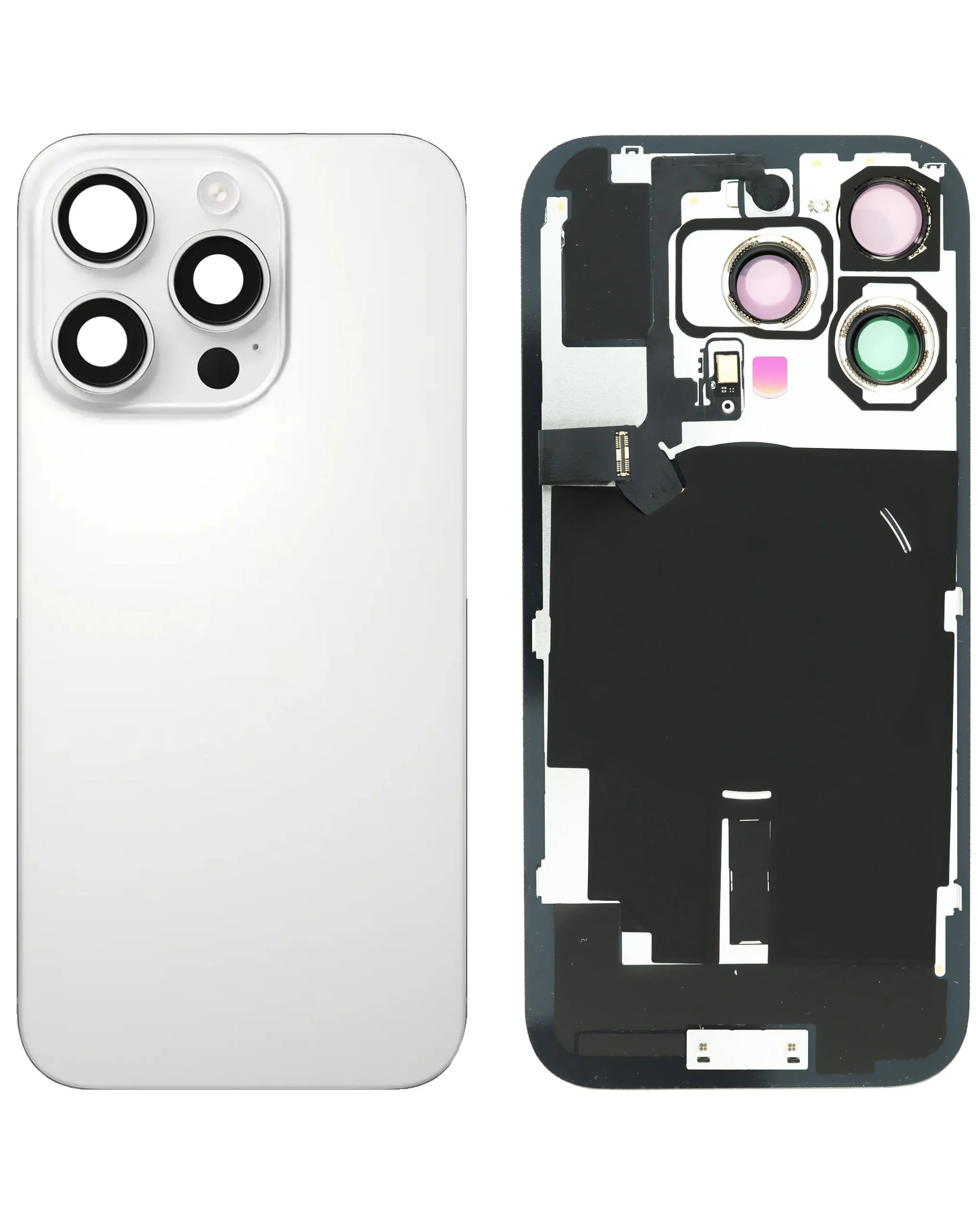 iPhone 16 Pro Uyumlu BEYAZ TİTANYUM LOGOLU MagSafe Mıknatıslı, NFC ve Flaş Flexli Arka Cam