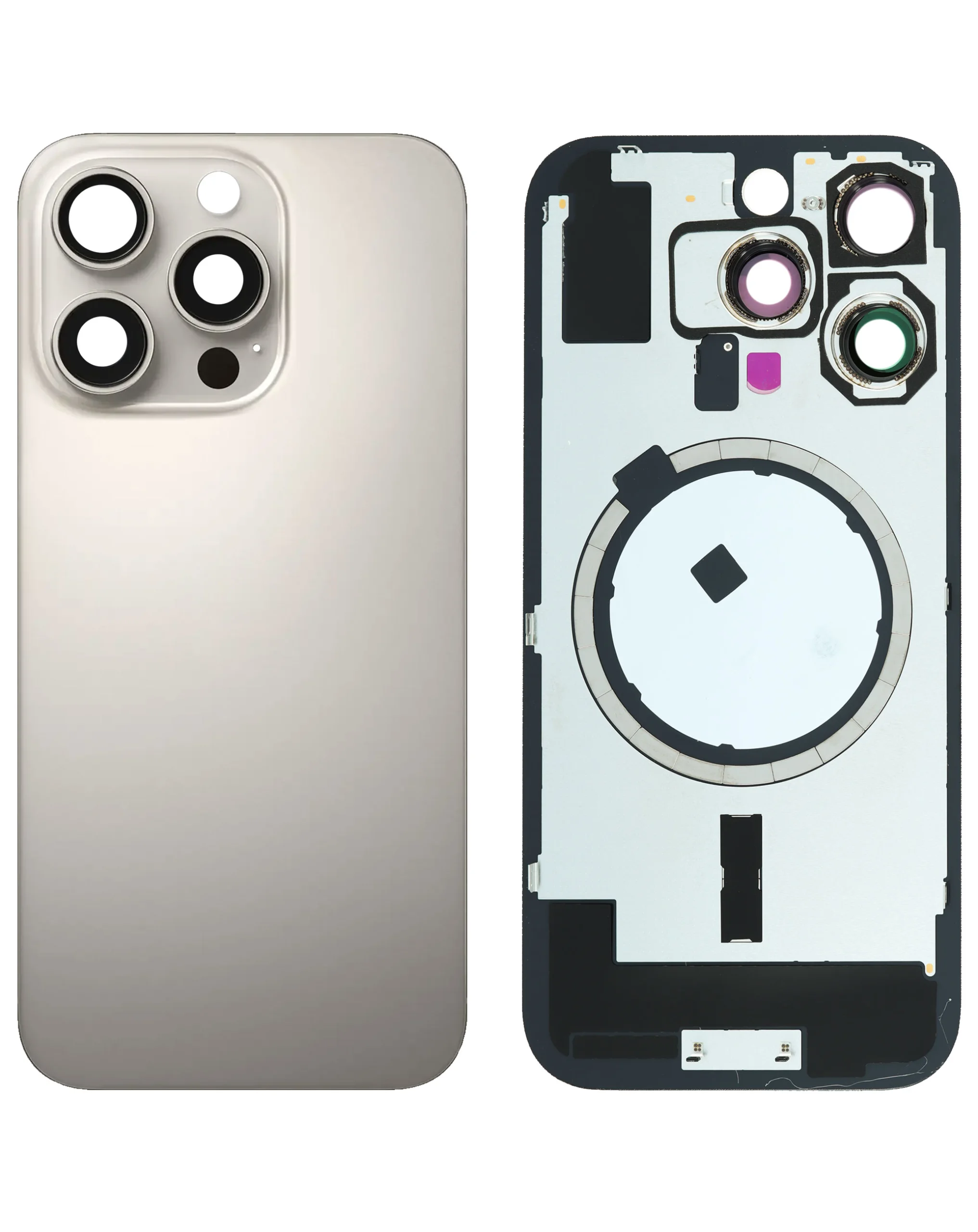 iPhone 16 Pro Uyumlu DOĞAL TİTANYUM LOGOLU MagSafe Mıknatıslı Arka Cam