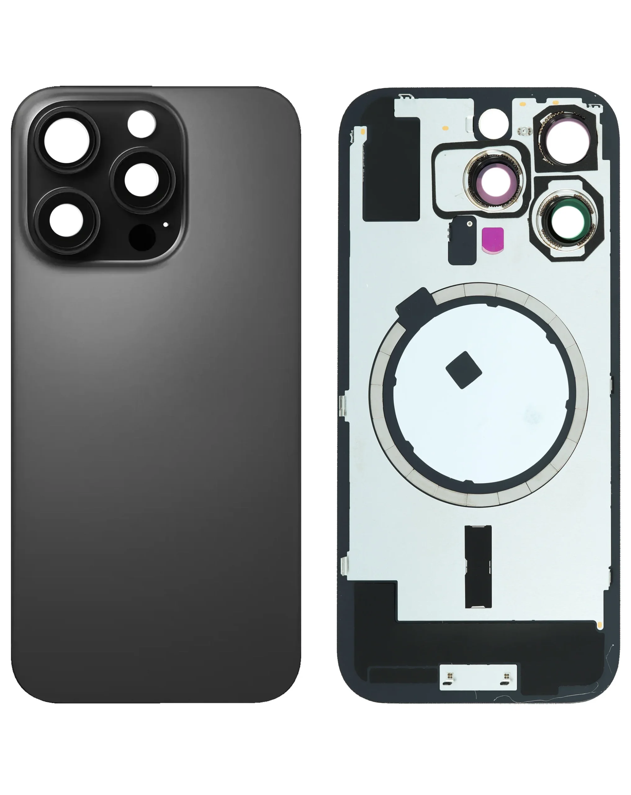 iPhone 16 Pro Uyumlu SİYAH TİTANYUM LOGOLU MagSafe Mıknatıslı Arka Cam
